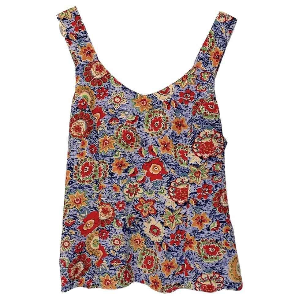 Desert West by Sherry Holt Blue‎ Red Floral Sleeveless Top Small USA VC1388
